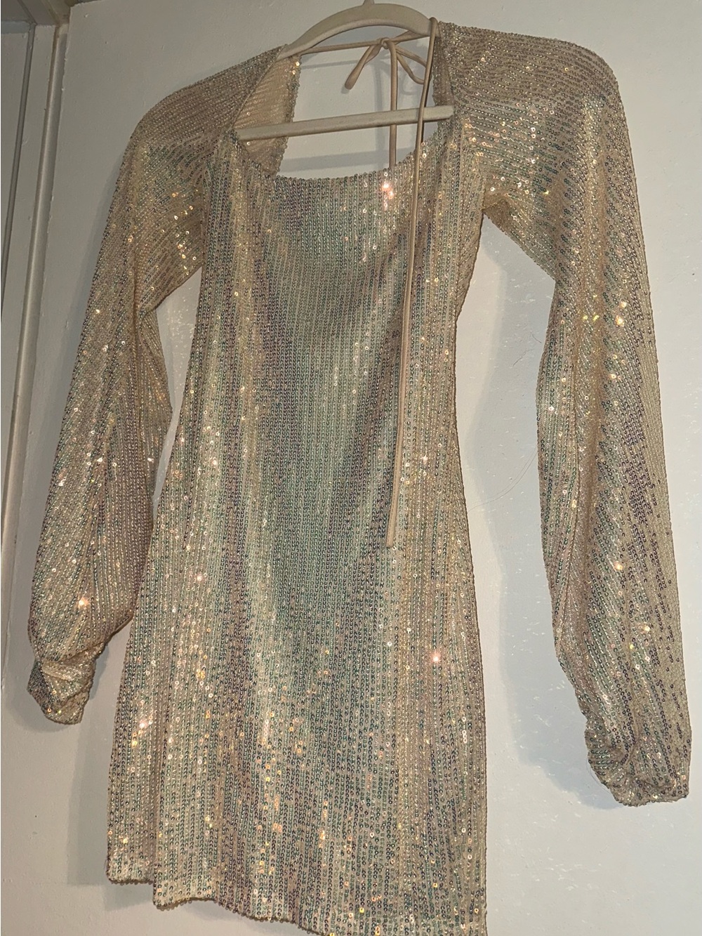 Sparkling Champagne Sequin Long Sleeve Mini Dress